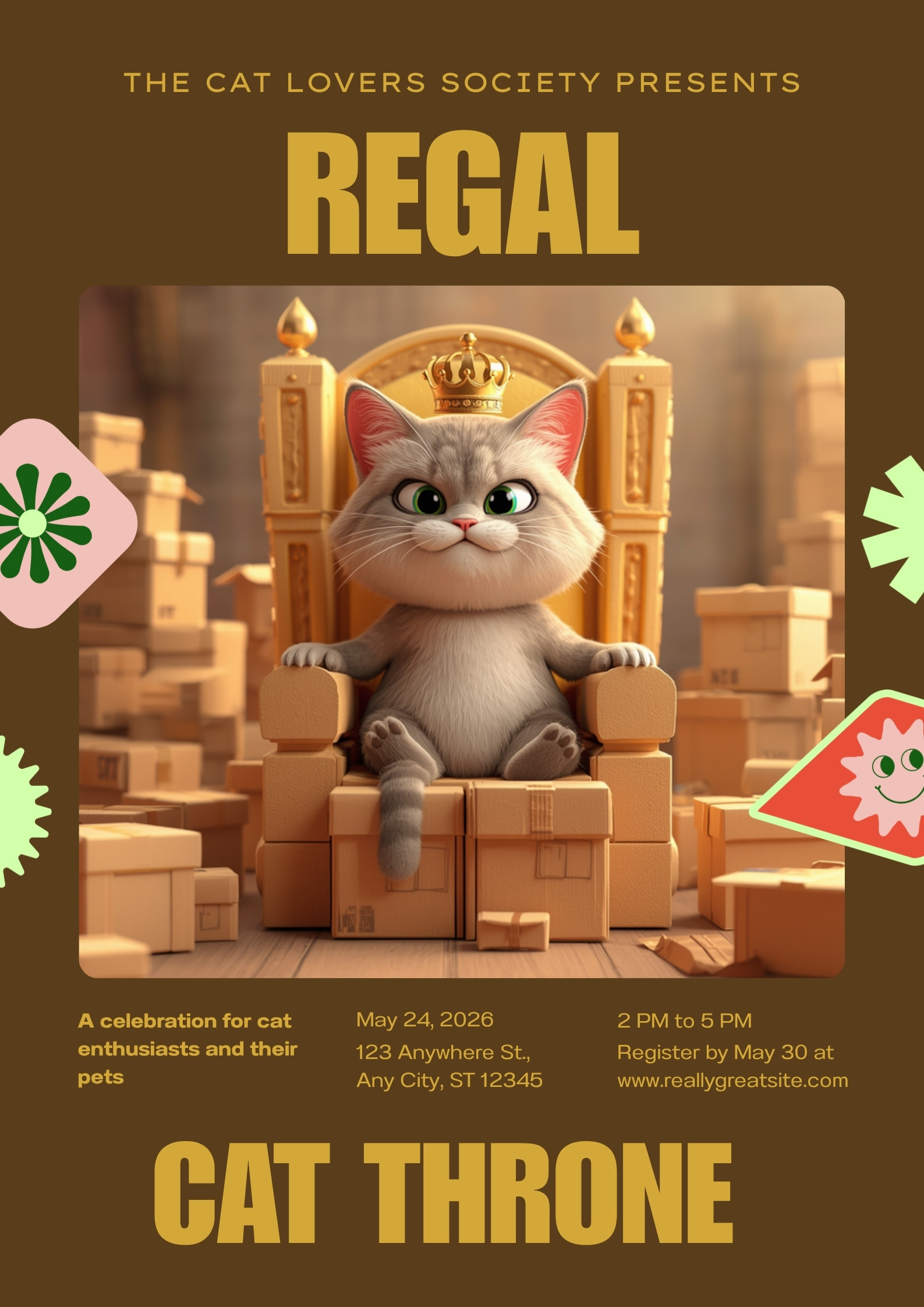 Gato muy satisfecho sentado en trono de cajas de carton de envios con una corona - blog alexperez.digital