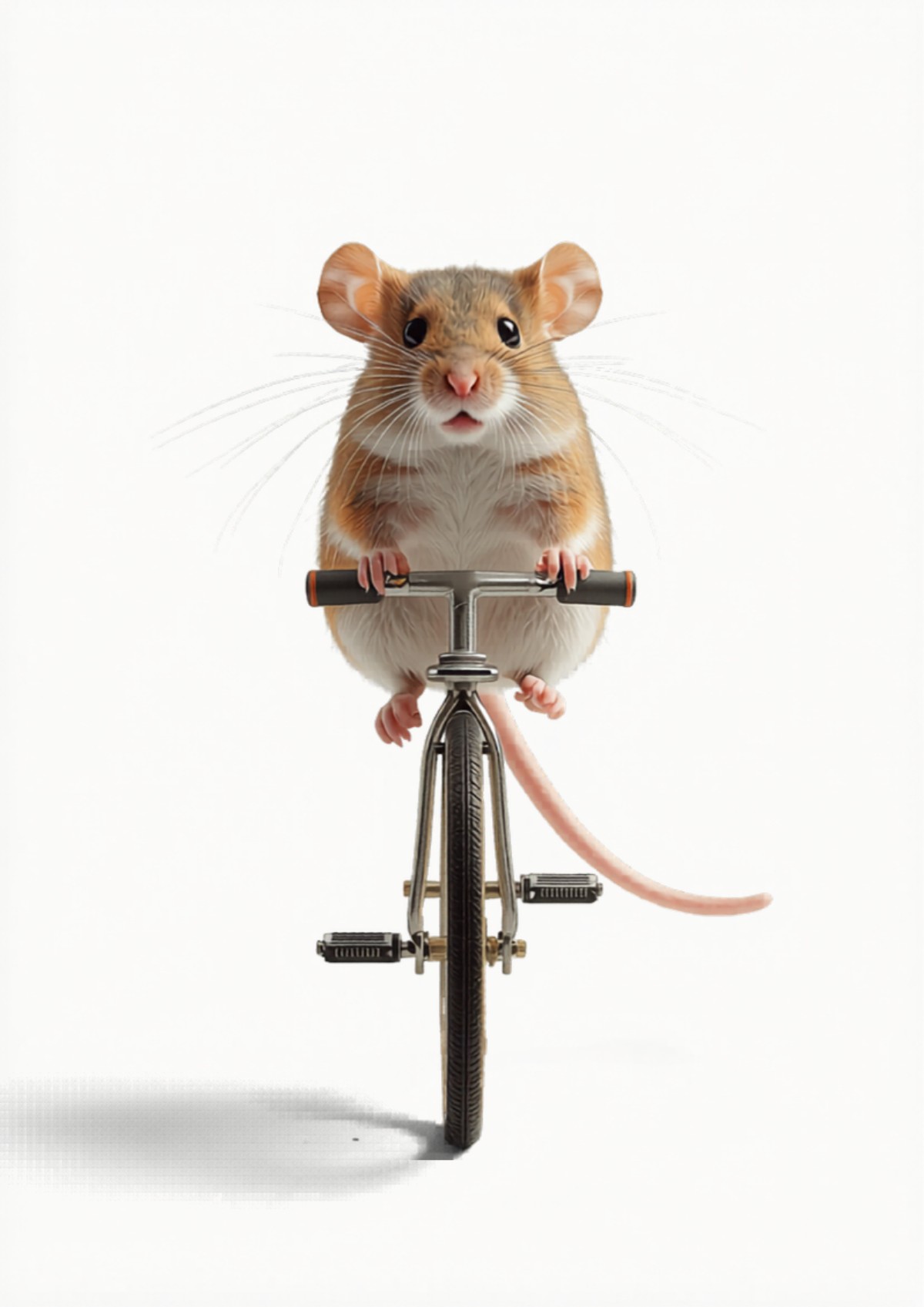 Ratón fotorrealista montando un monociclo